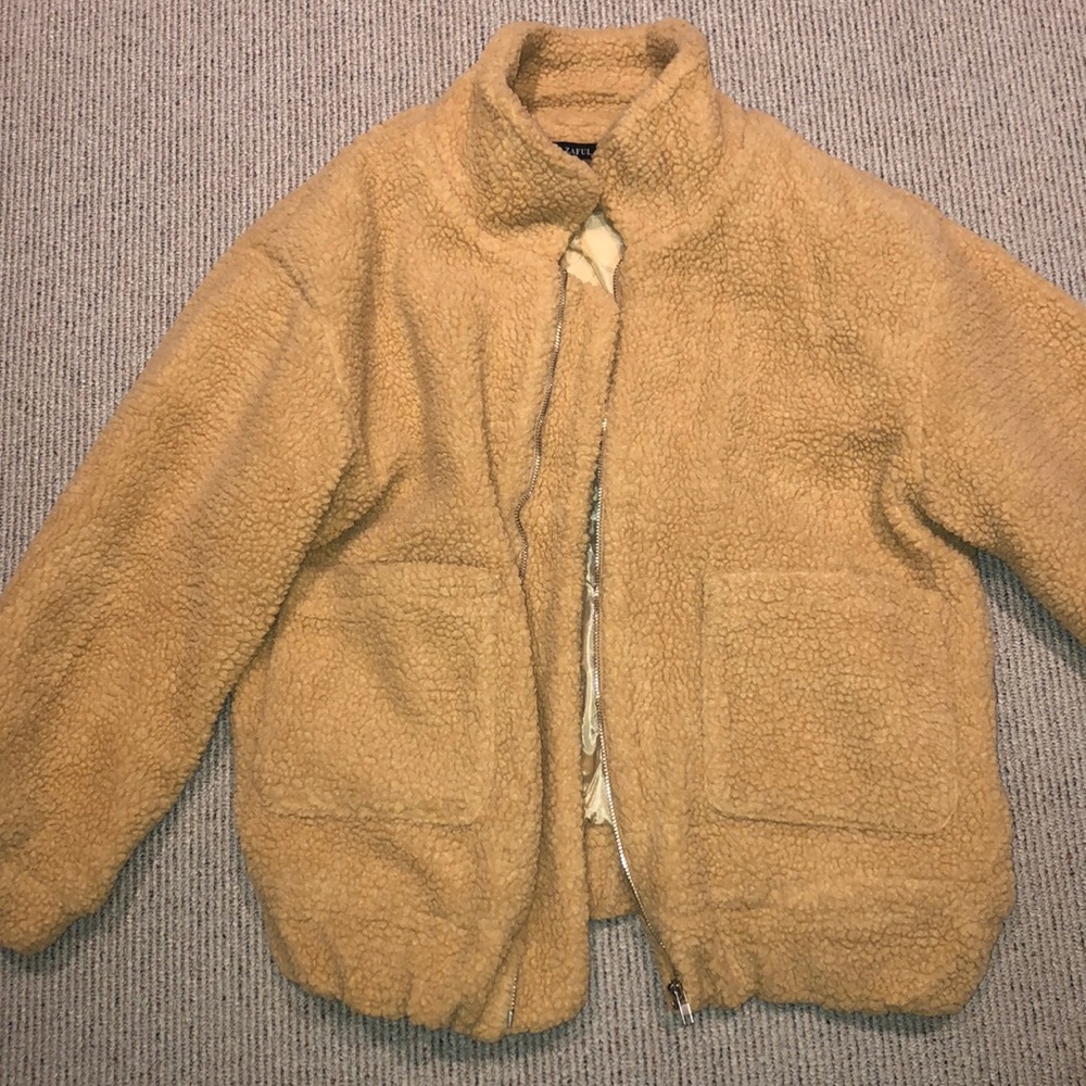 Zaful Fluffy Zip Up Teddy Coat